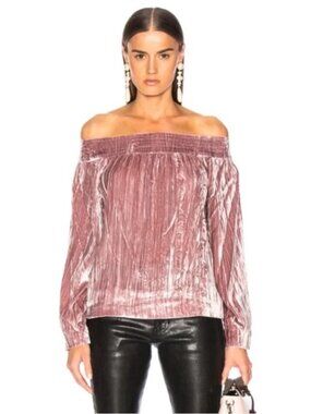 Marissa Webb Amelie Velvet Top Mauve Pink Off Shoulder Silk-Blend Long Sleeve